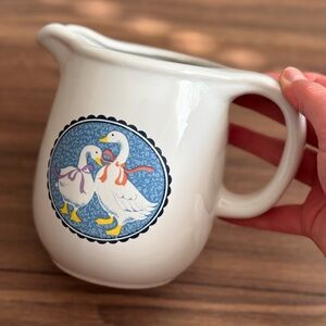 Vintage White Pitcher with Duck/Goose Design